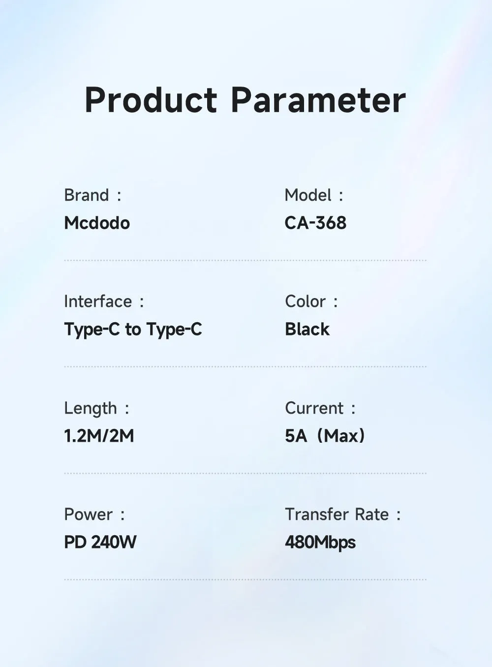 Mcdodo CA-368 | Type-C to Type-C Mobile Cable | Fast Charge 240W PD