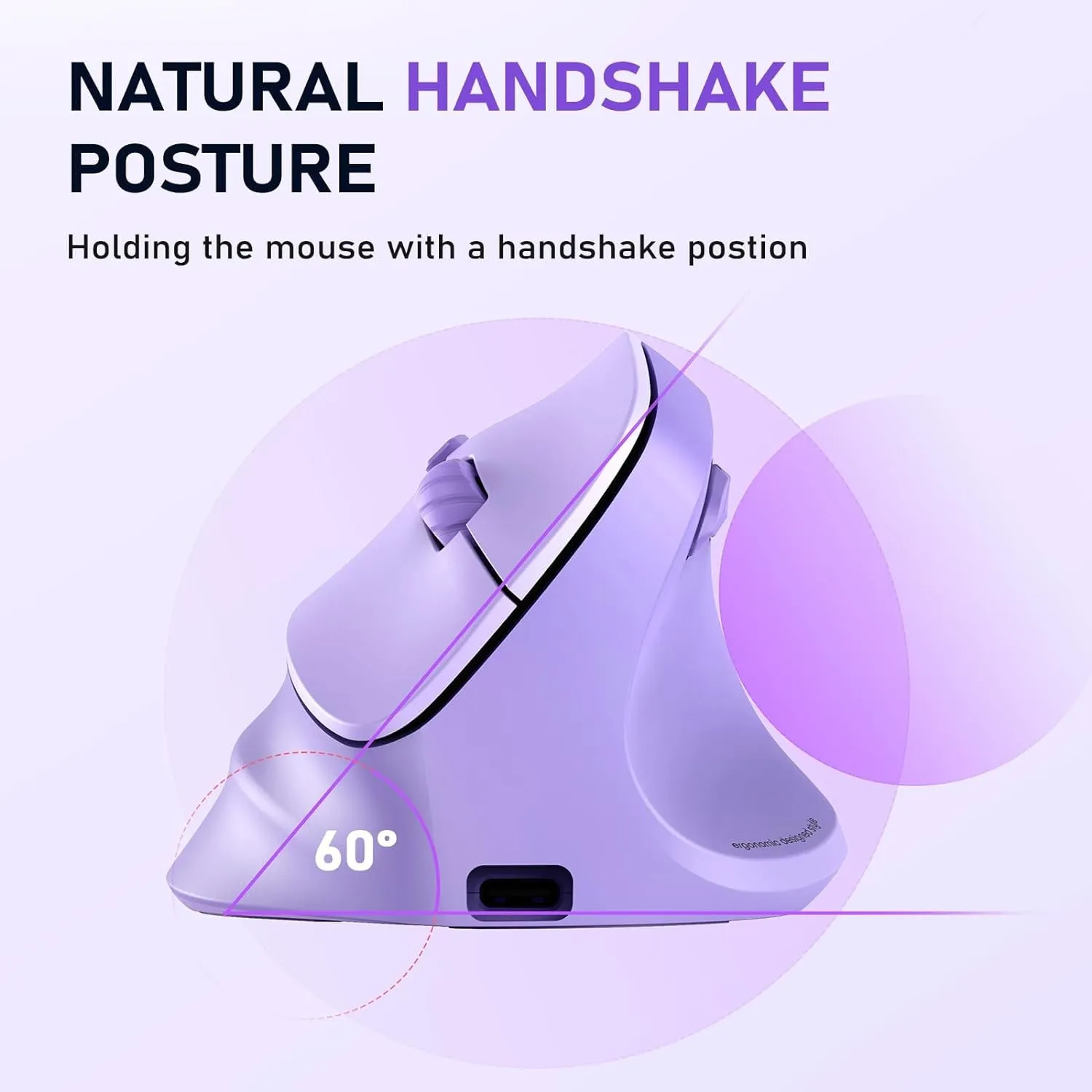 MEETION Ergonomic Mouse, Wireless Vertical Mouse RGB Backlit Rechargeable Mice for Bluetooth(5.2   3.0) & USB-A with USB-C Adapter 4 Adjustable DPI Compatible Mac/Windows/Andriod/Pc/Tablet/Ipad Purple