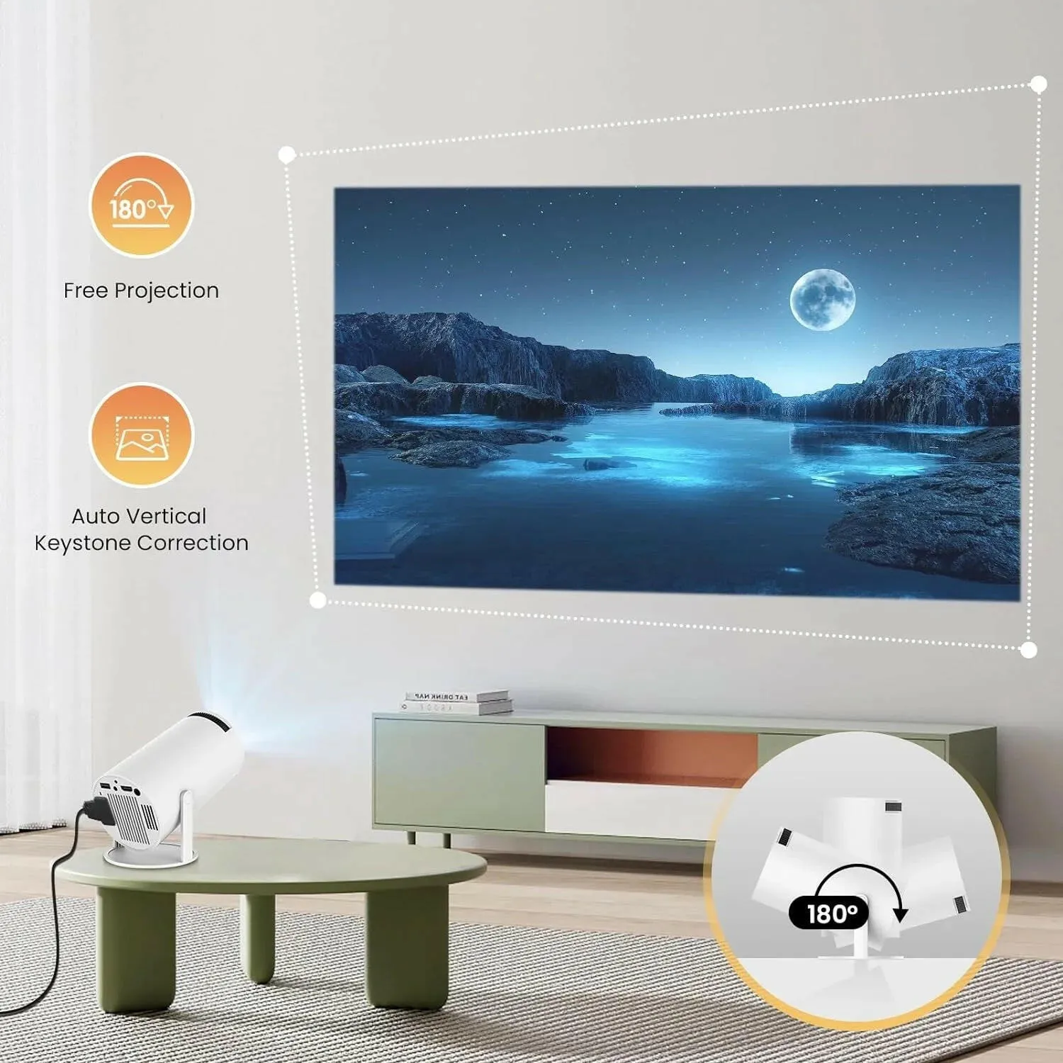 Mini Projector with Wi-Fi and Bluetooth, 4K and 1080P Support, Ideal for Outdoor Movies