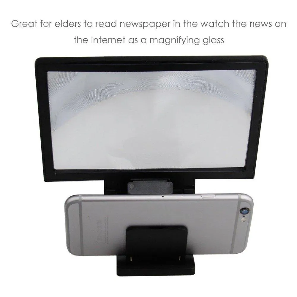 Mobile Phone 3D Screen Magnifier Enlarger Video Screen Amplifier Screen Enlarged Foldable Stand Holder Expander Compatible with All Smartphone