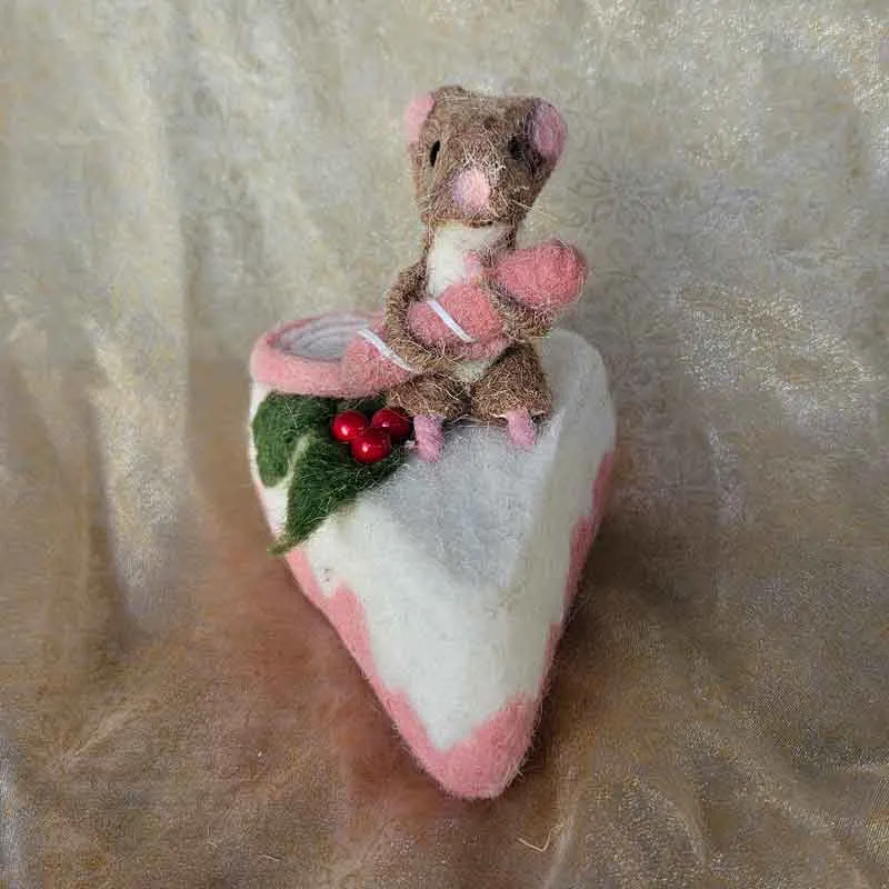 Mouse on Cake Slice Pink Christmas Decoration