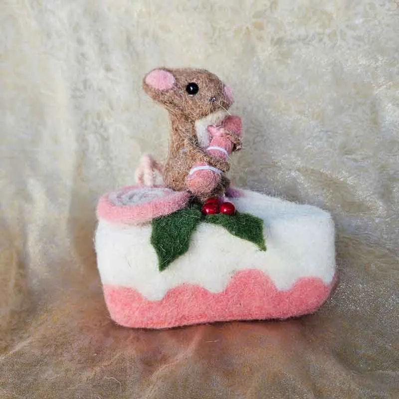 Mouse on Cake Slice Pink Christmas Decoration