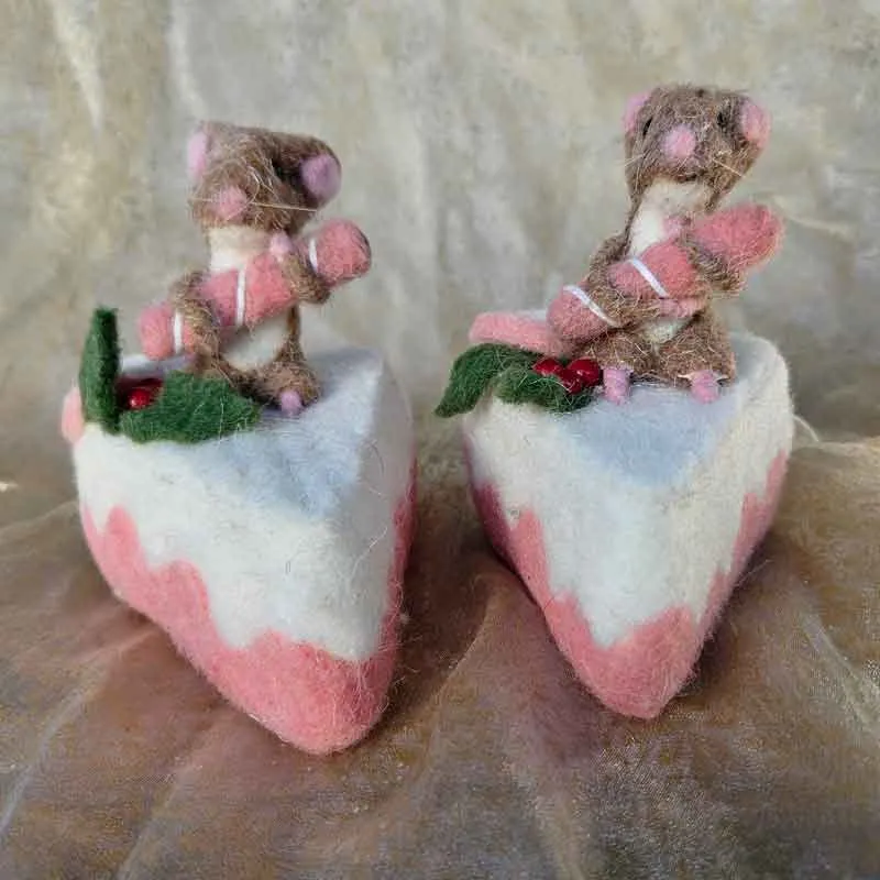 Mouse on Cake Slice Pink Christmas Decoration