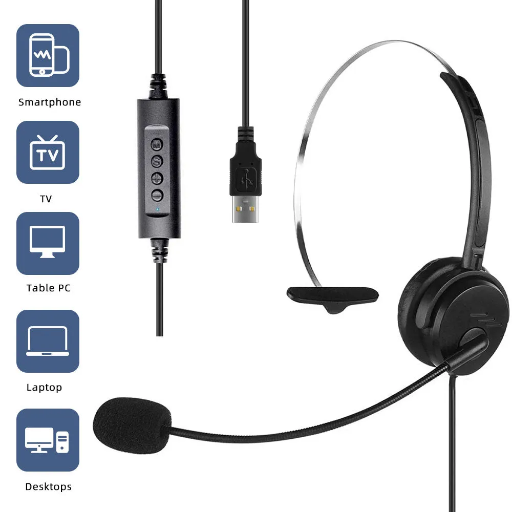 Mpow Single-sided 3.5mm & USB Headset with Microphone