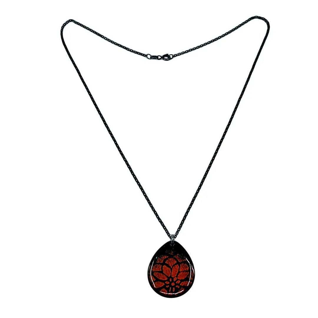 Necklace - Teardrop Flower Petals (Black Orange) by Magpie Mouse Studios