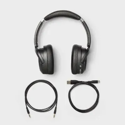 Open Box - Active Noise Canceling Bluetooth Wireless Over Ear Headphones - heyday Black