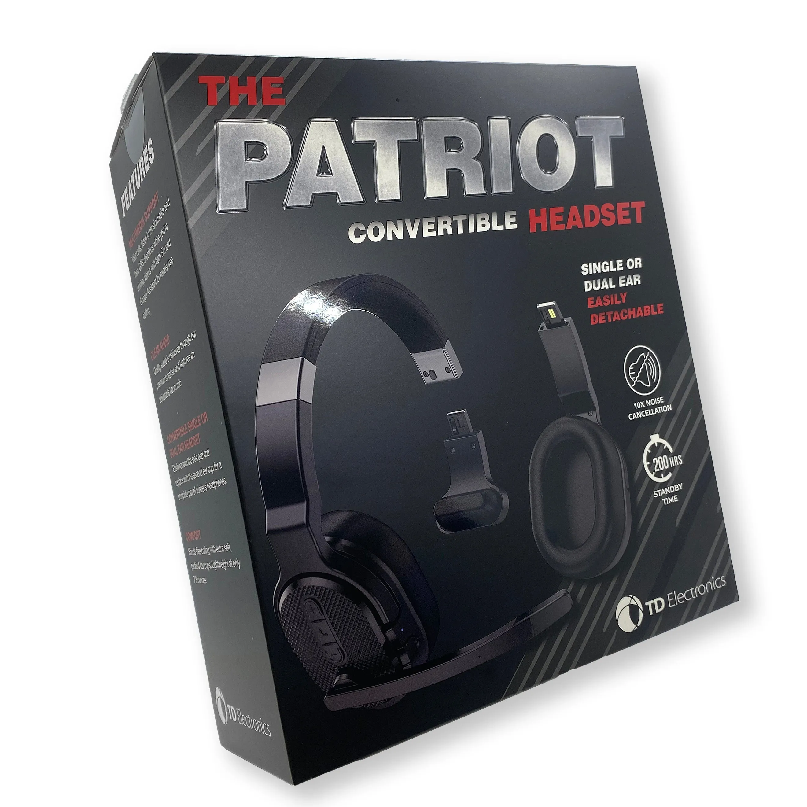 PATRIOT Convertible Bluetooth Over the Head Headset! Single or Dual Ear Stereo Noise Canceling Headset 200ft  Range