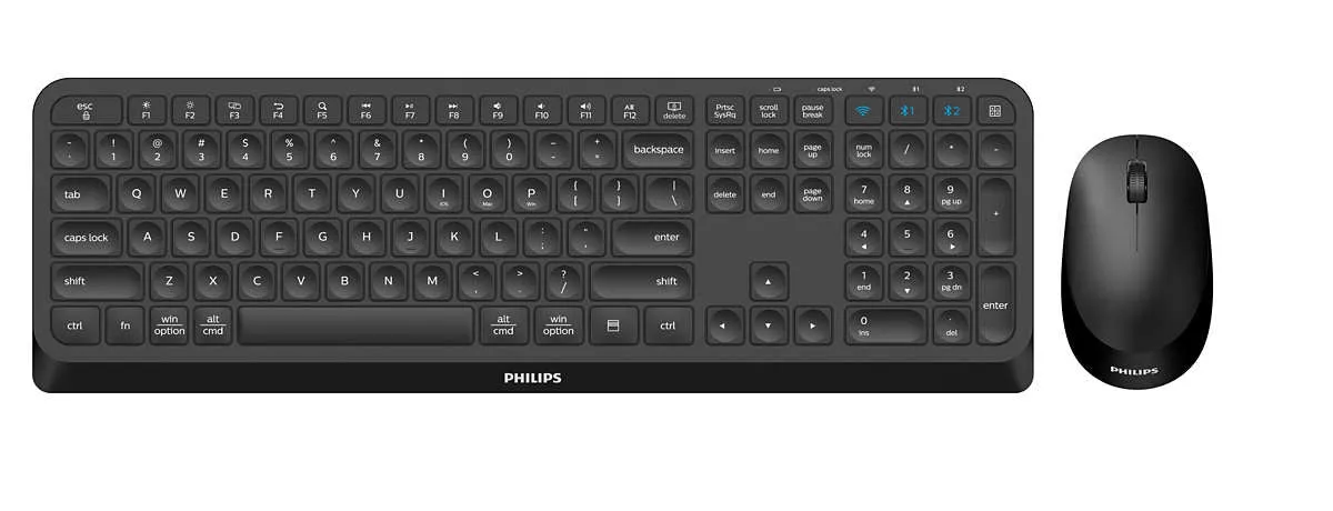 Philips 4000 Series Spt6407b - Keyboard And Mouse Set - Wireless - 2.4 Ghz, Bluetooth 3.0, Bluetooth 5.0 - Qwerty