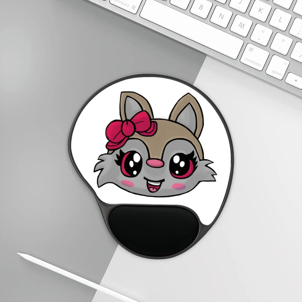 Pink Bow Brown Kitty Head Mouse Pad With Wrist Rest