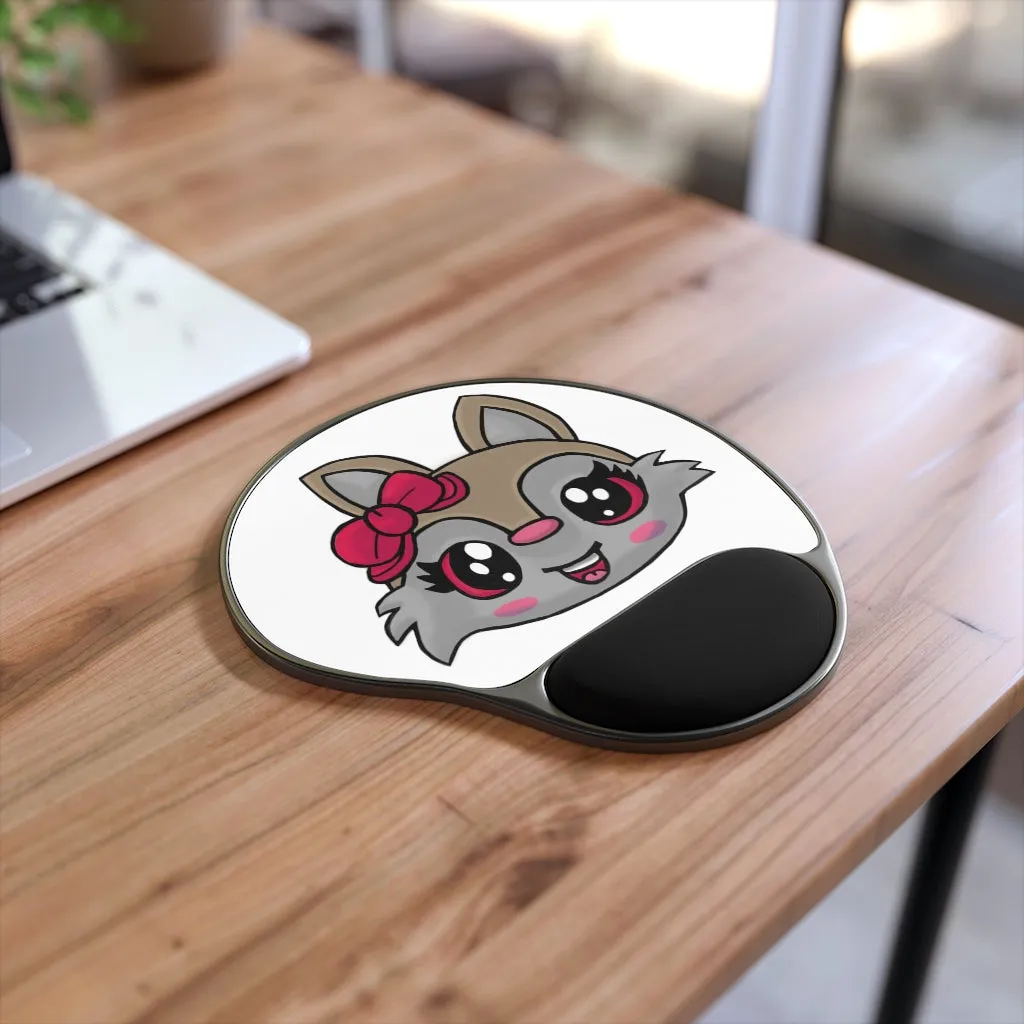 Pink Bow Brown Kitty Head Mouse Pad With Wrist Rest