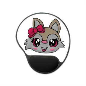 Pink Bow Brown Kitty Head Mouse Pad With Wrist Rest