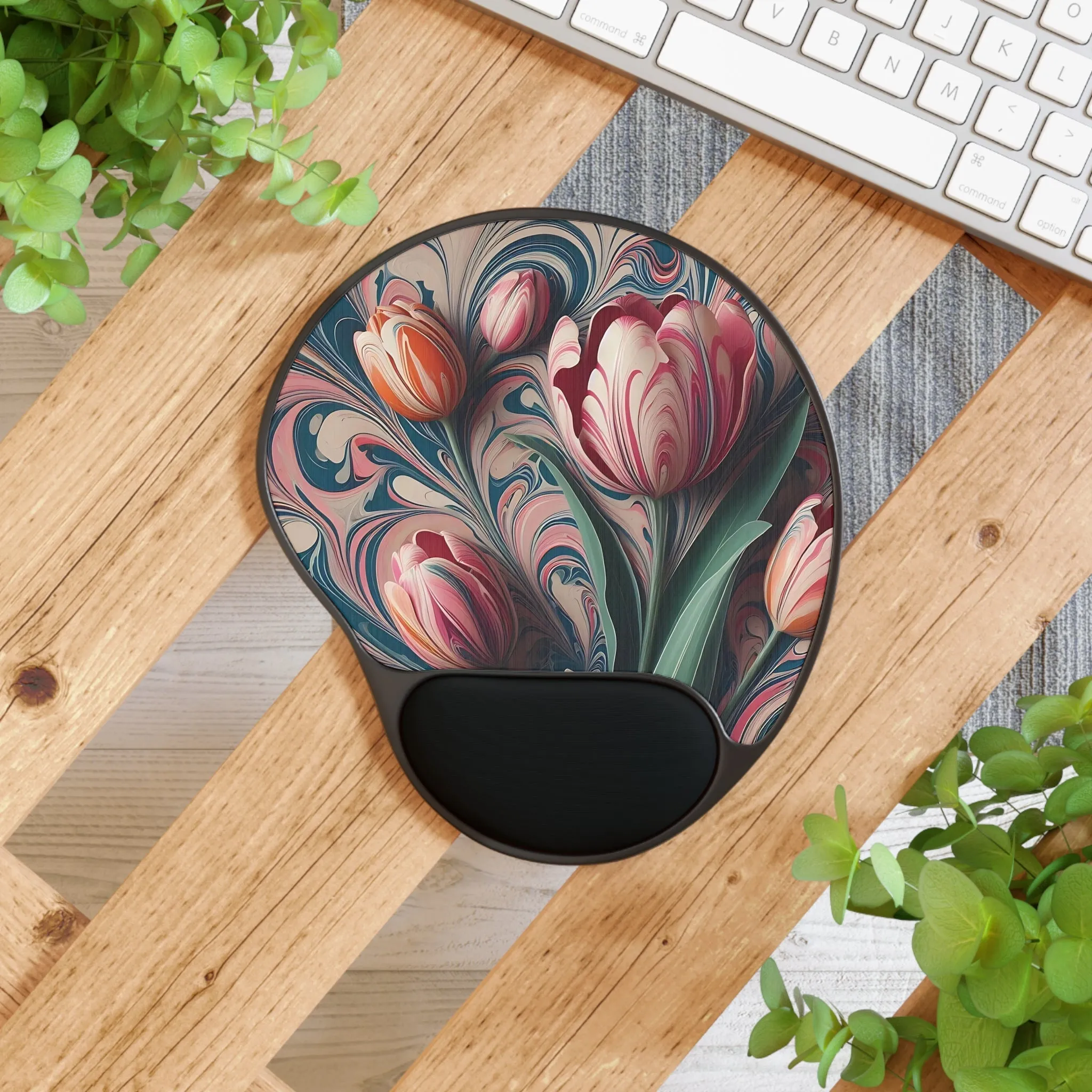 Purple and pink traditional marbling art flowers Mouse Pad With Wrist Rest