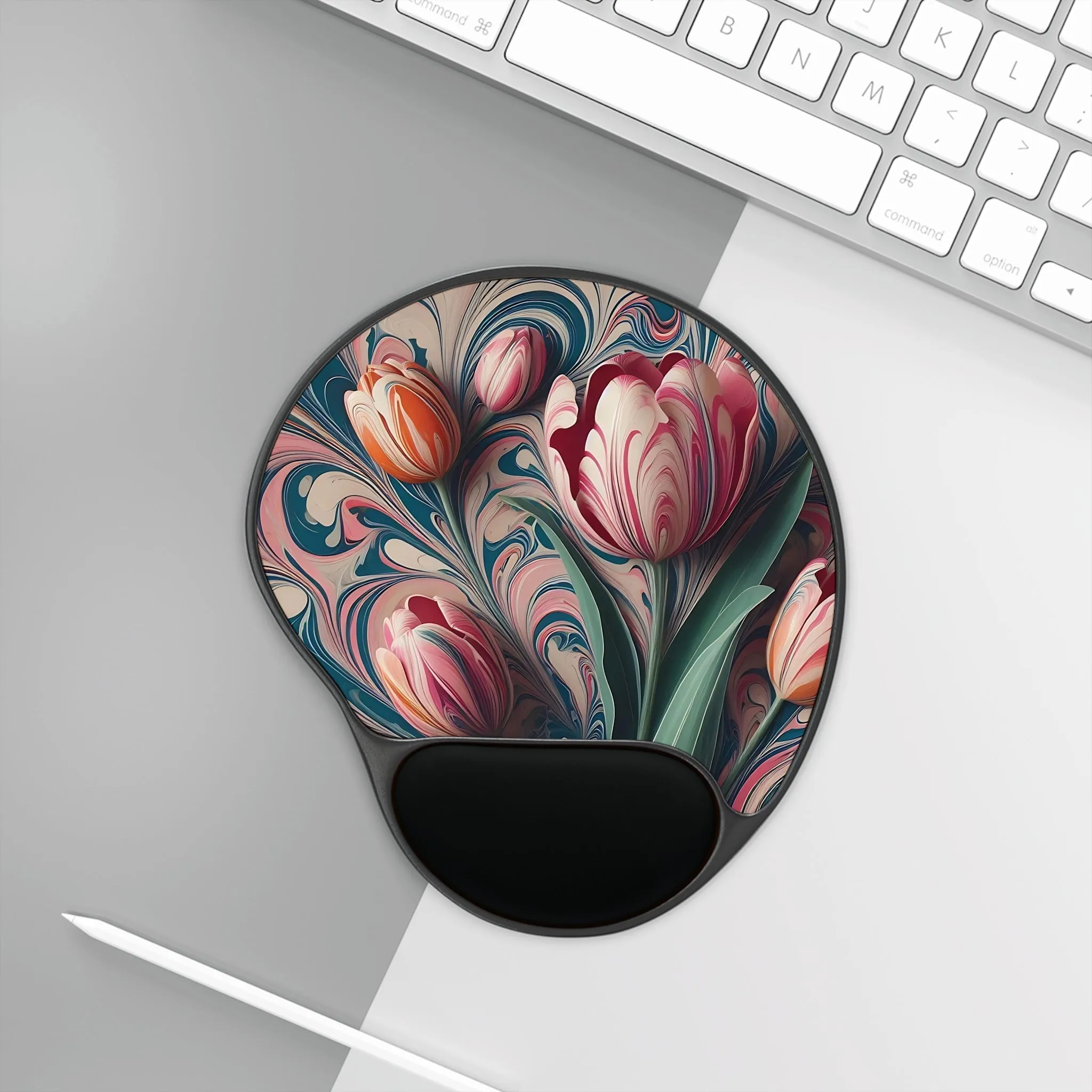 Purple and pink traditional marbling art flowers Mouse Pad With Wrist Rest