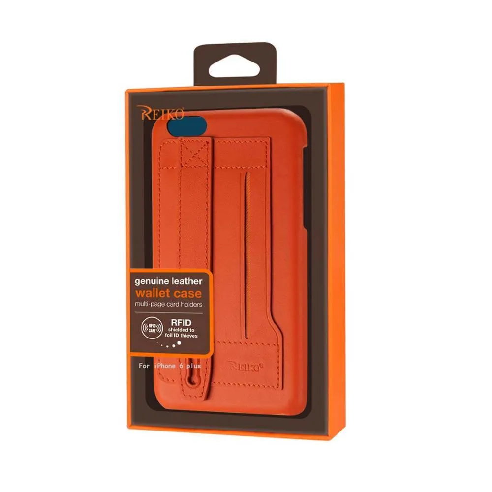 Reiko Iphone 6/6S Plus 5.5Inch Genuine Leather Wallet Case With Hand Strap & Cinema Stand In Tangerine