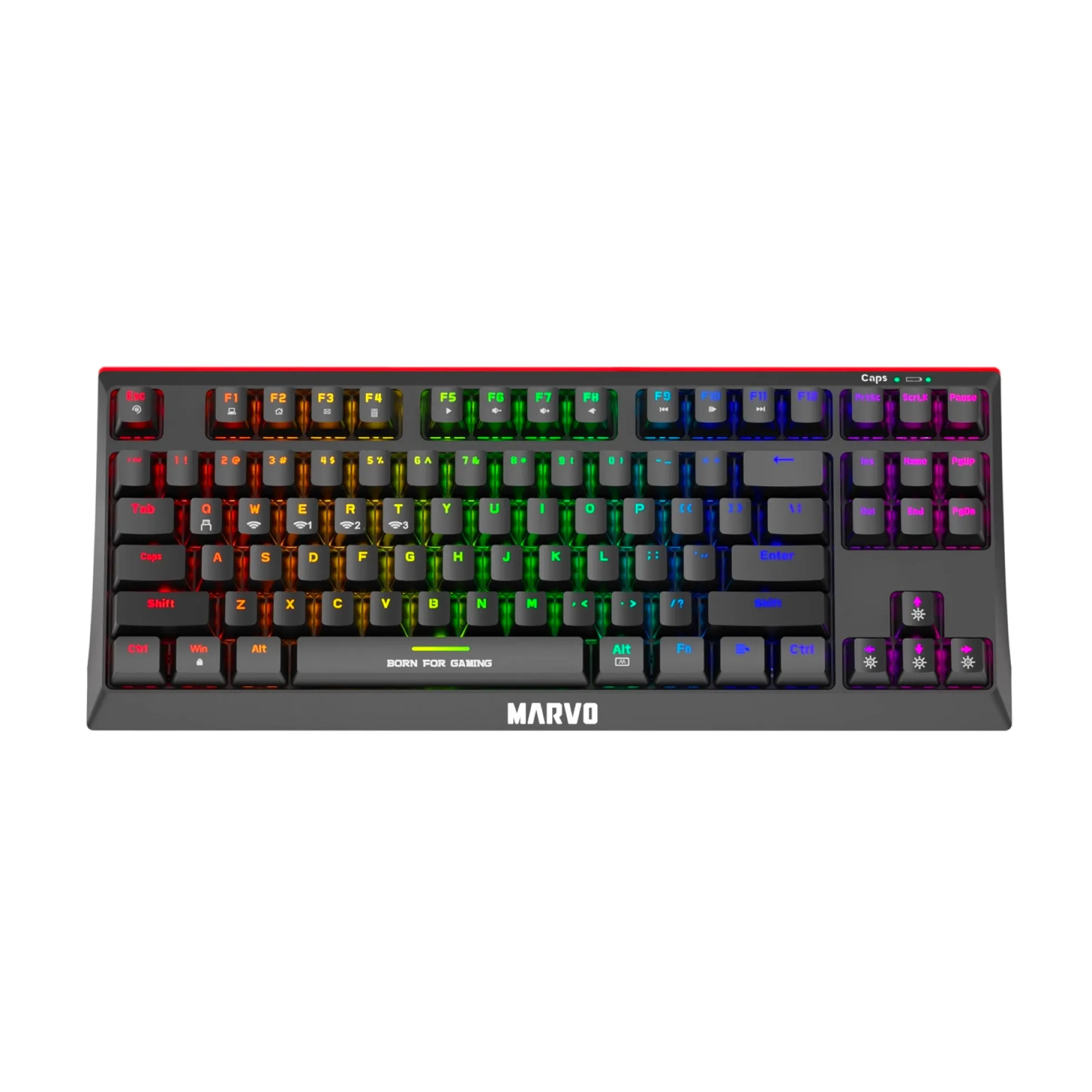 Scorpion KG953W-UK Wireless Mechanical Gaming Keyboard with Red Switches, Bluetooth or Wired, Rainbow Backlight, Anti-ghosting N-Key Rollover - Marvo