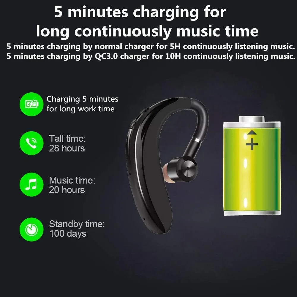 Single Wireless 18 Hours of Calling with 1 Hour Charge S109 Bluetooth Headset with Mic Designed for All Android Smartphone