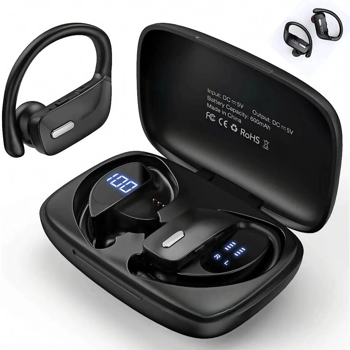 SMAXELITE™ Bluetooth Earbuds w/ Ear Hooks: Charging Case, Mic, Around-Ear, TWS Earphone Buds