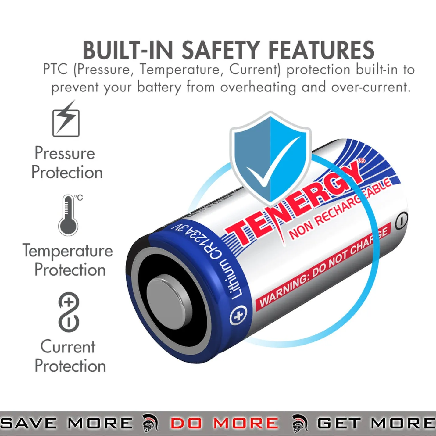 Tenergy CR123A Small Electronics Battery Individual for Airsoft Lights or Lasers