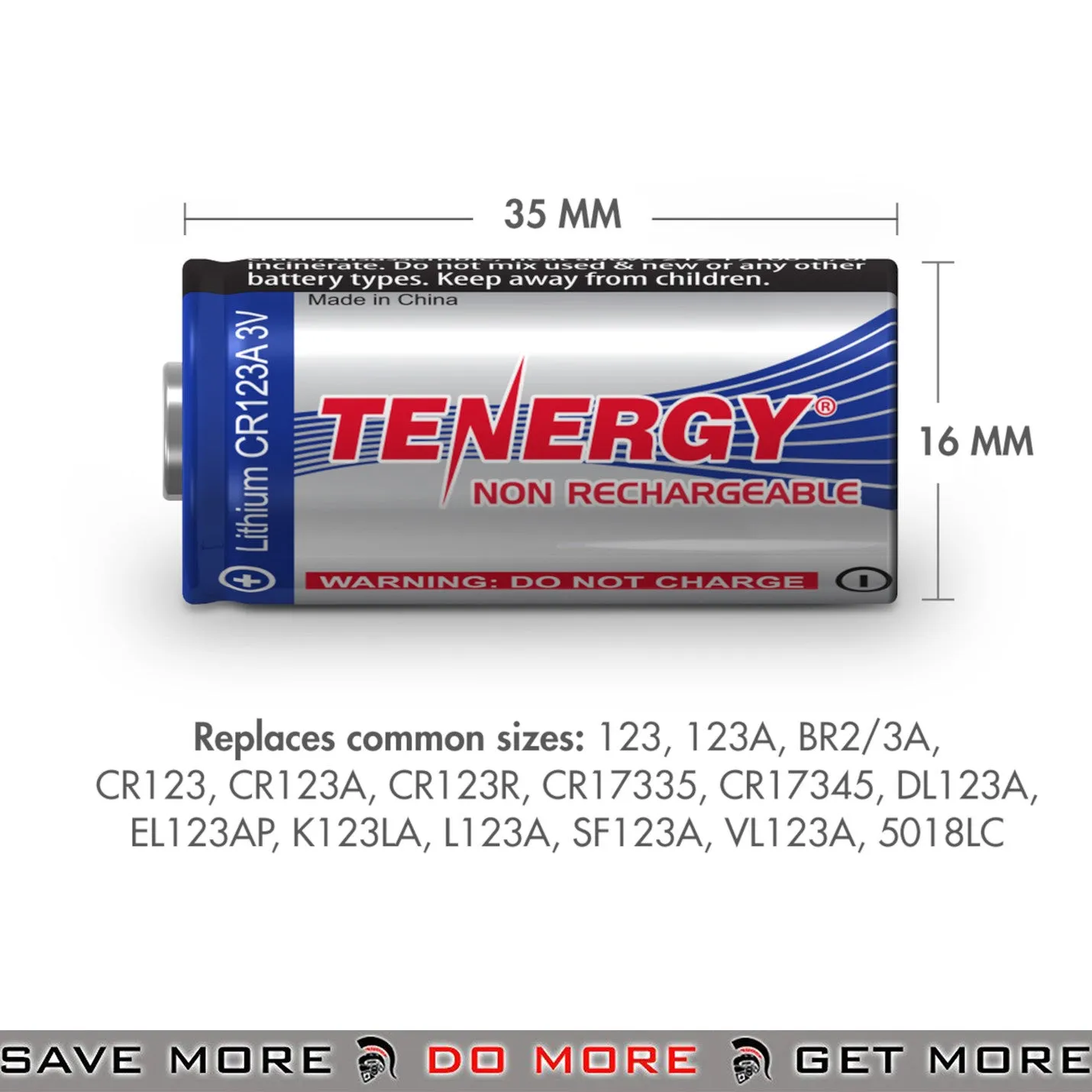 Tenergy CR123A Small Electronics Battery Individual for Airsoft Lights or Lasers