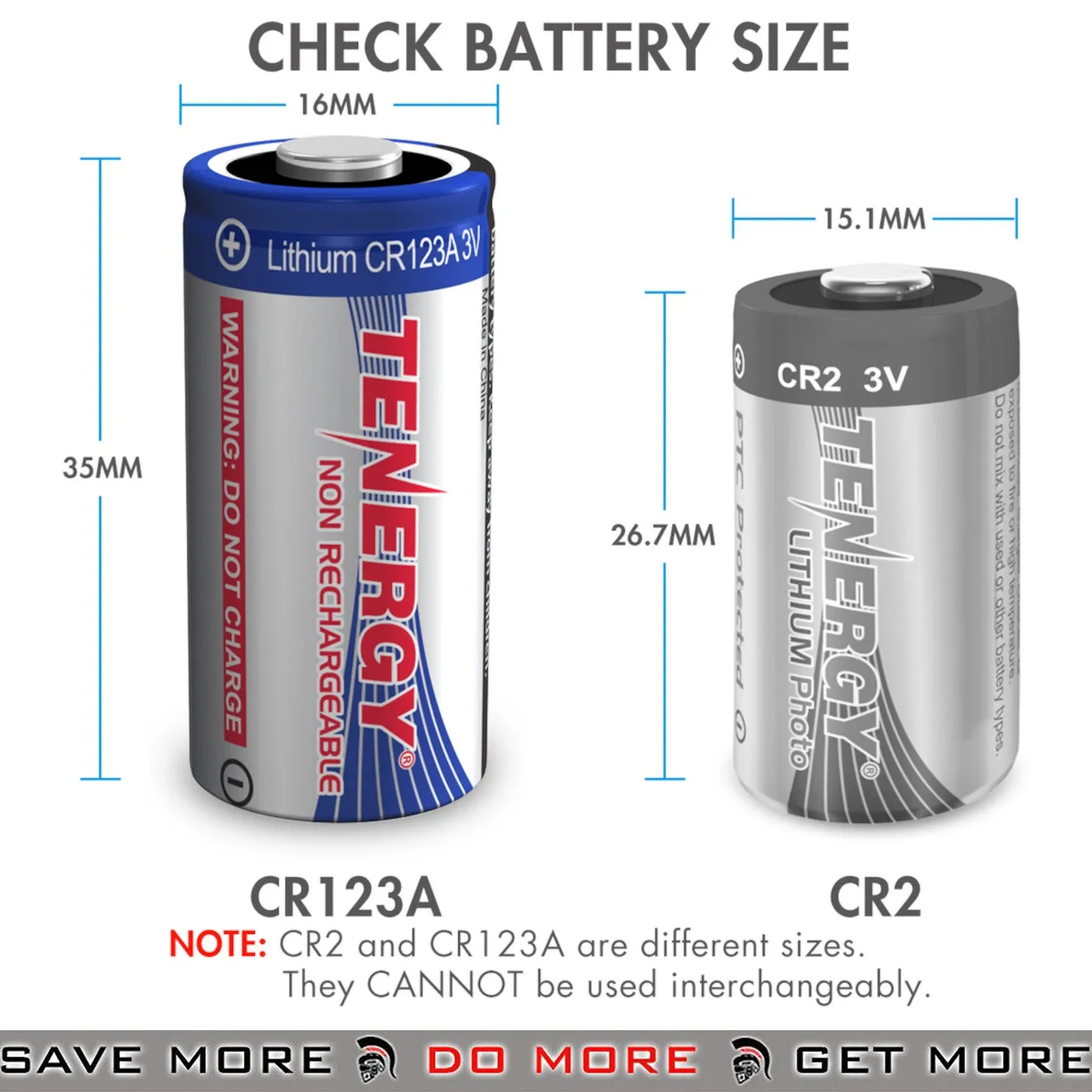 Tenergy CR123A Small Electronics Battery Individual for Airsoft Lights or Lasers