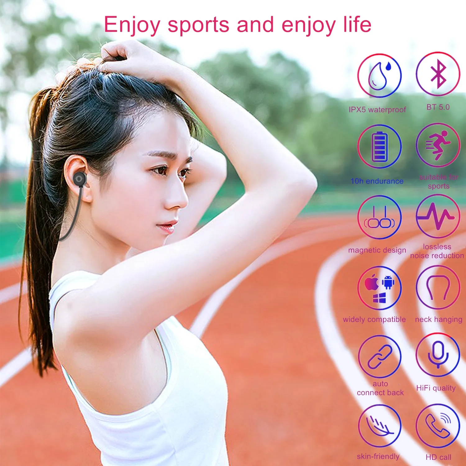 Waterproof Sports Earphones Noise Cancelling Stereo Sound Headsets Wired In-Ear