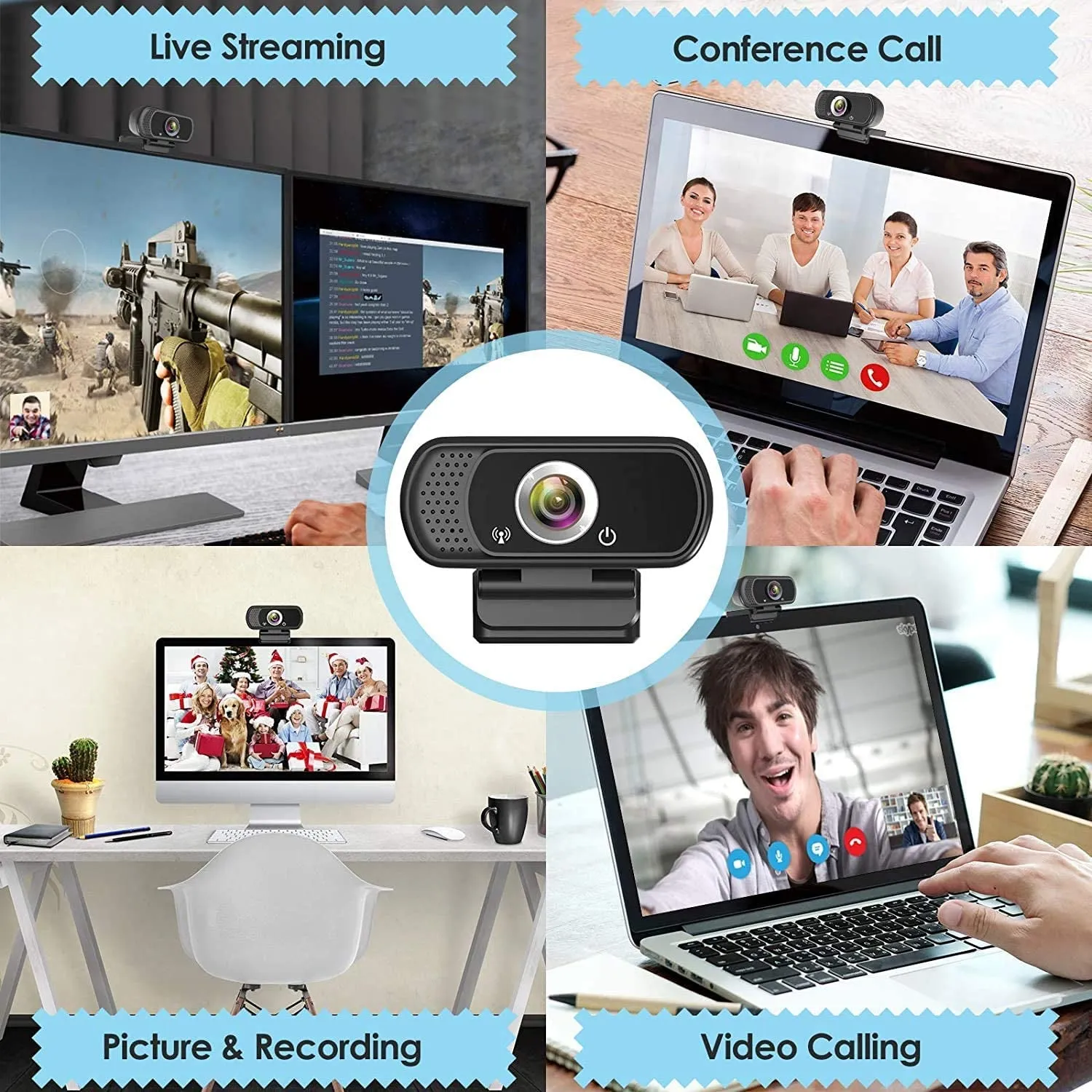 Webcam HD 1080P Web Camera, USB PC Computer Webcam with Microphone, Laptop Desktop Full HD Camera Video Webcam 110 Degree Widescreen, Pro Streaming Webcam for Recording, Calling, Conferencing, Gaming