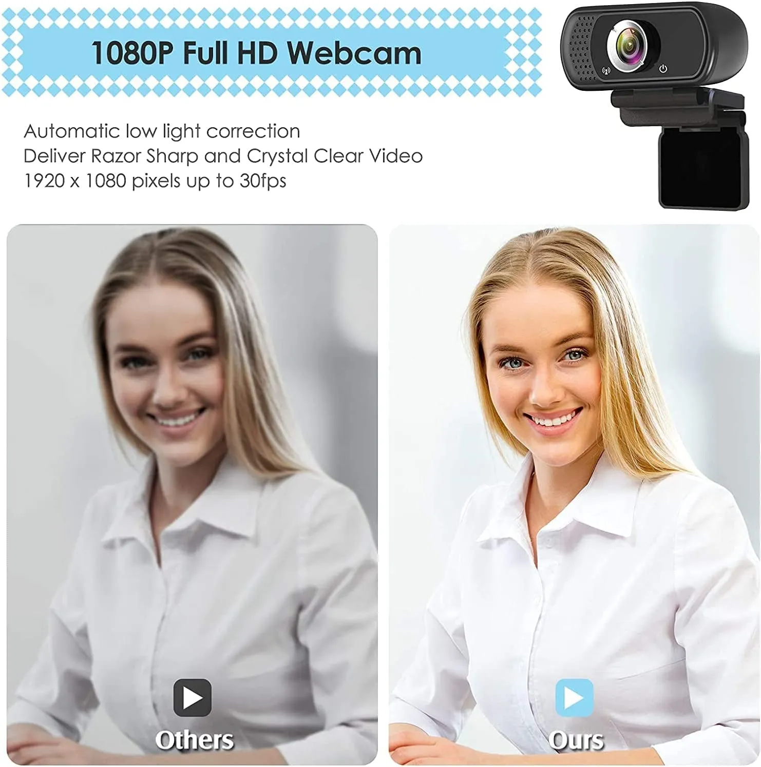 Webcam HD 1080P Web Camera, USB PC Computer Webcam with Microphone, Laptop Desktop Full HD Camera Video Webcam 110 Degree Widescreen, Pro Streaming Webcam for Recording, Calling, Conferencing, Gaming