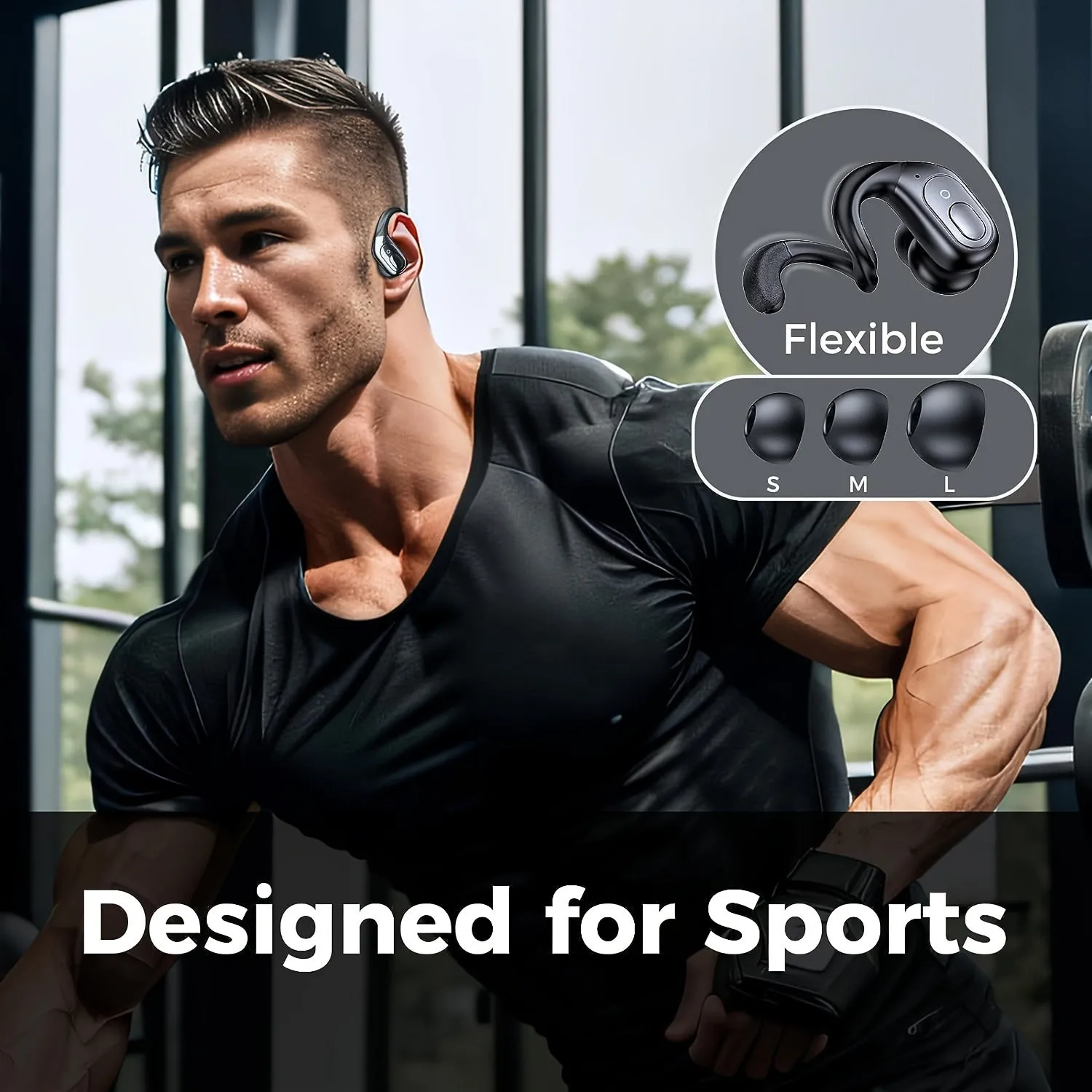 Wireless Headphones, Sports Earbuds, 75H Playback Time, LED Power Display, Attached Earhook Earbuds, Microphone In-ear Headphones With Deep Bass, Suitable For Sports And Running Exercises