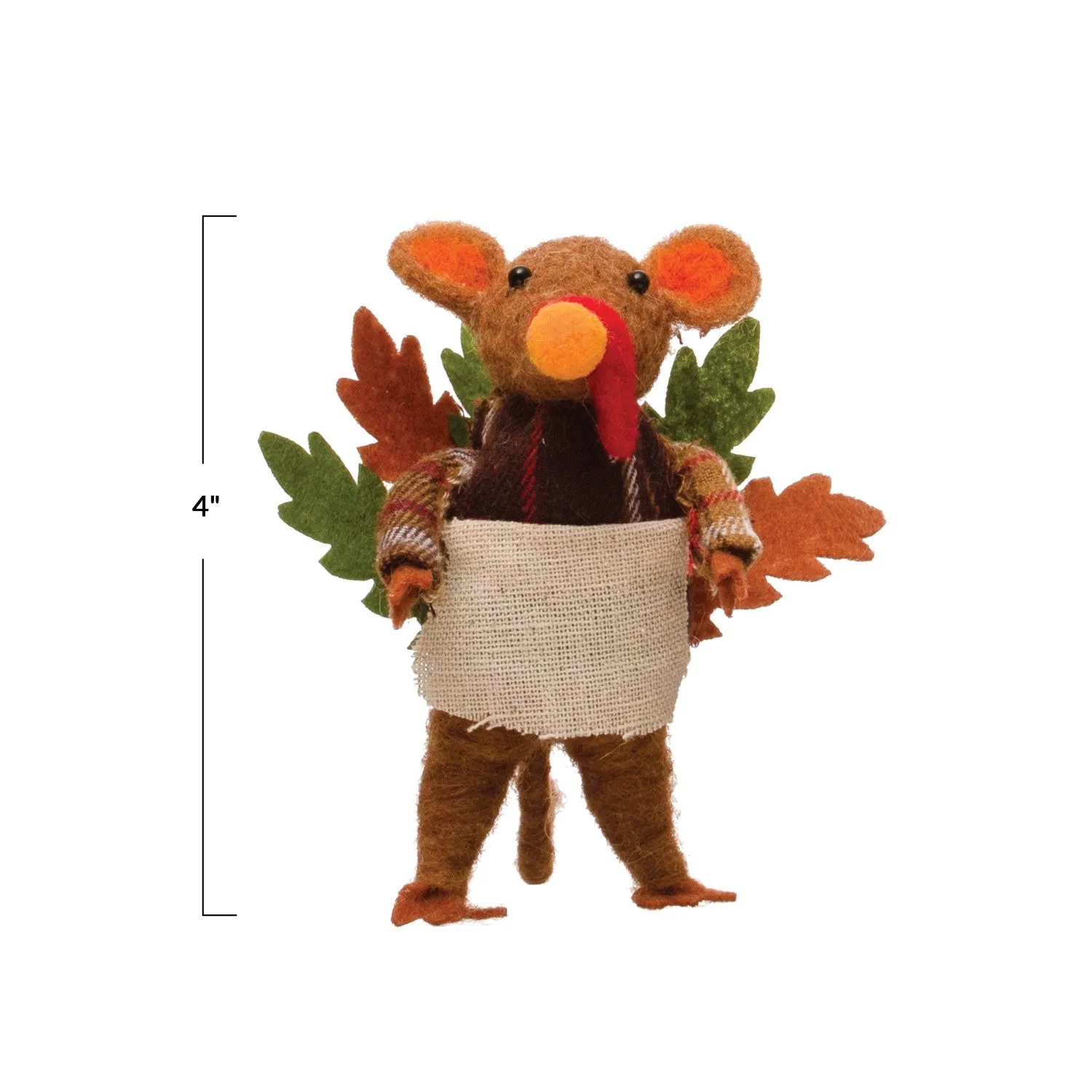 Wool Felt Turkey Mouse w/ Plaid Shirt & Apron