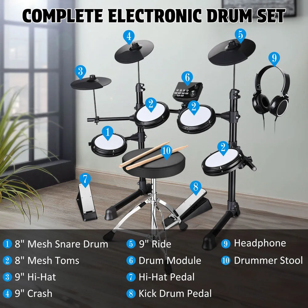 Yescom Electronic Drum Kit with Headphones & Quiet Mesh